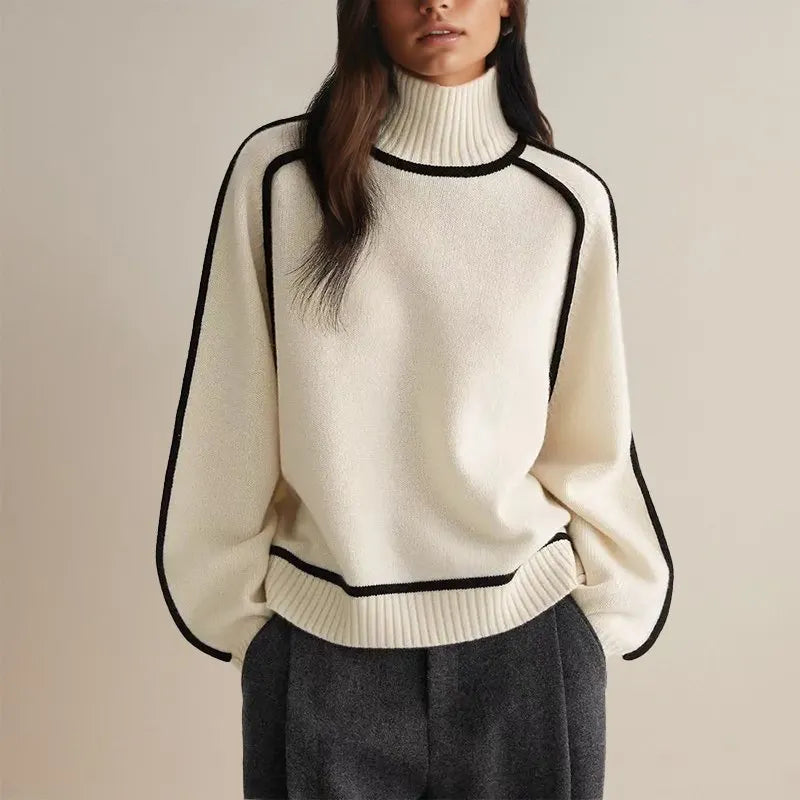Women's Modern Color-Block Turtleneck with Contrast Piping