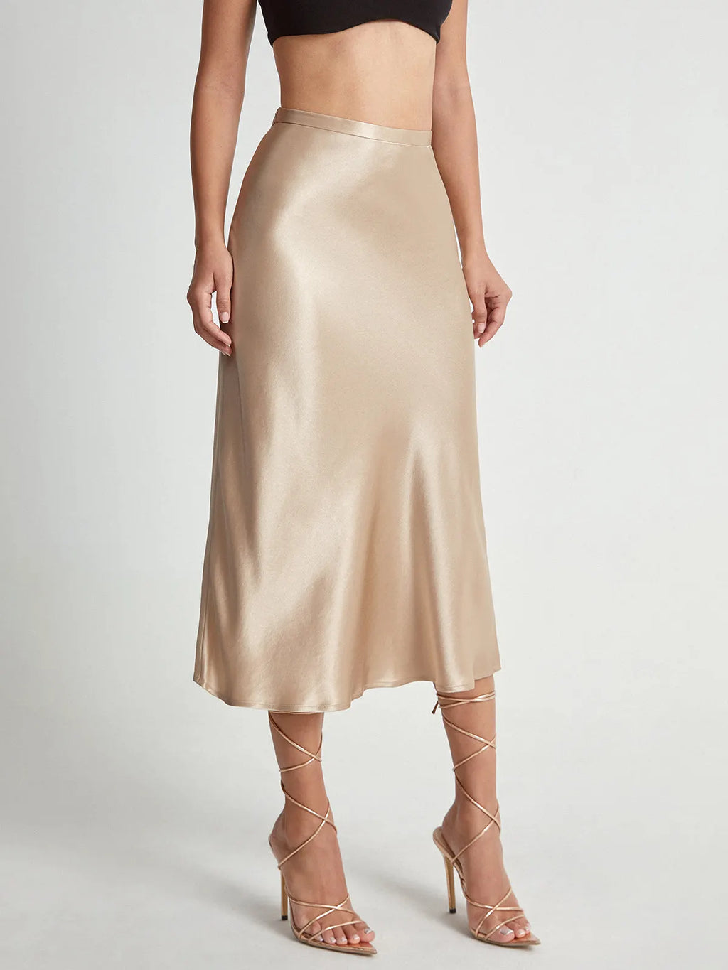 Emma - Satin Midi Skirt Elegant High Waist