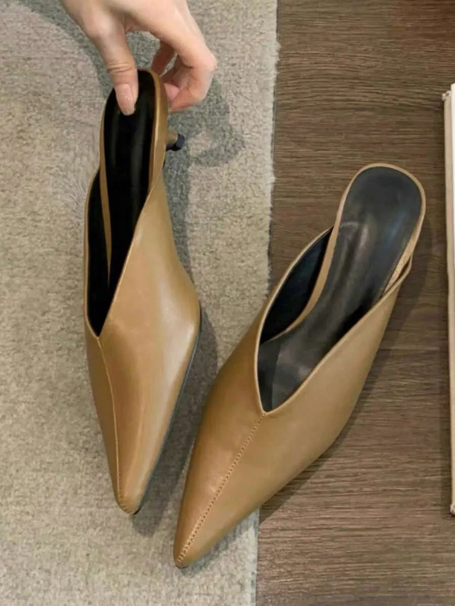 Elegant Pointed Toe Mule Sandals with Metal Buckle - Perfect for Fall-Winter 2025 Party Wear