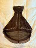 Brown Vintage Floral Tube Top Mid-Length Chiffon Homecoming Dress Prom Dress Evening Dress Birthday Party Dress