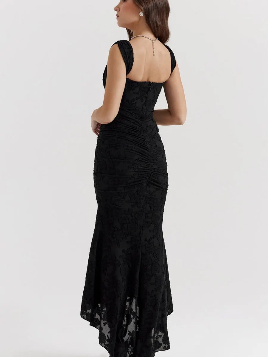 Floral Jacquard Fabric Boning Fishtail Maxi Dress