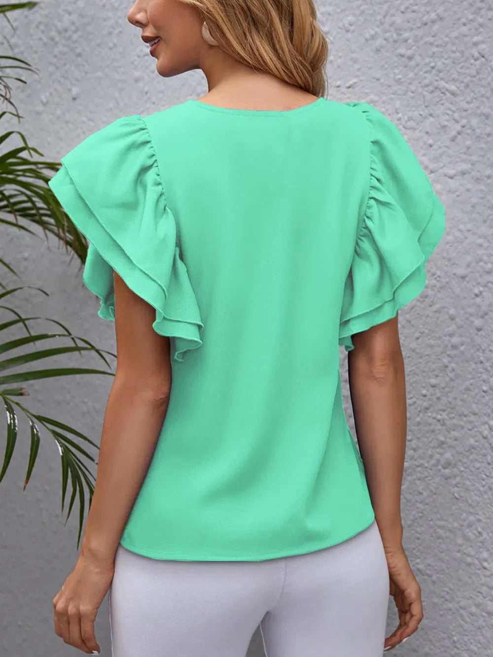 Blouse Top Casual Chic Ruffle Flounce Sleeve Party