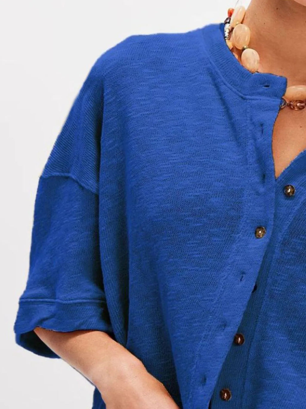 Shirt Basic Oversized Half Sleeve Button Front Boho