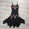 Black stylish elegant pink delicate floral beading embroidery spaetti strap long chiffon ruffles prom dress evening dress party dress