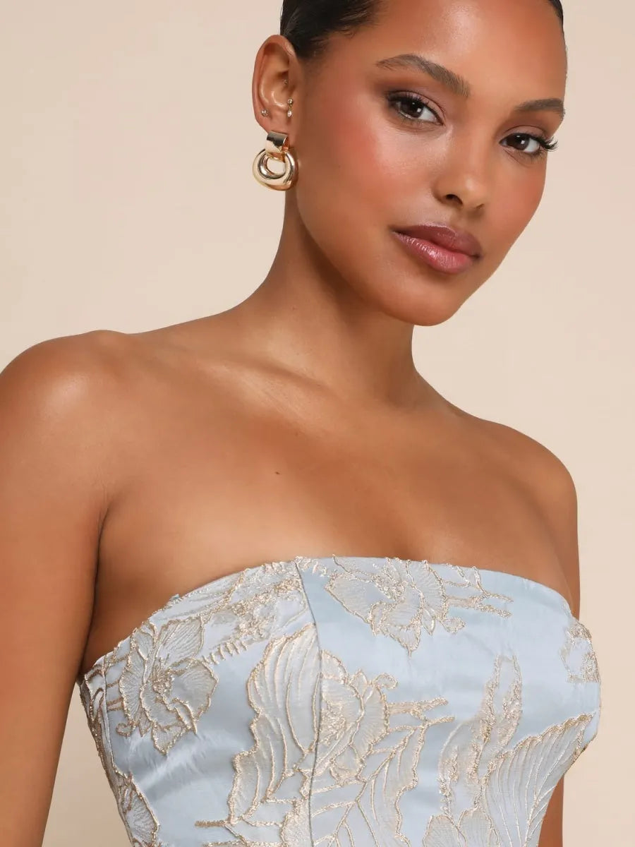 Brocade Jacquard Tube Top Parties Mini&Short Dresses
