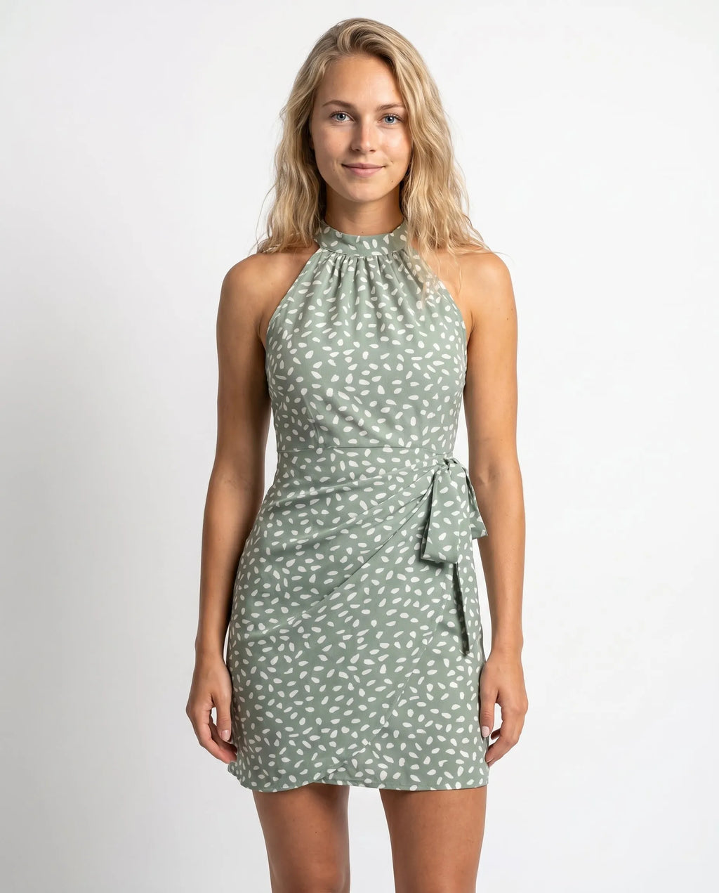 Women's Summer Halter-Neck Dress with Print and Bow Detail