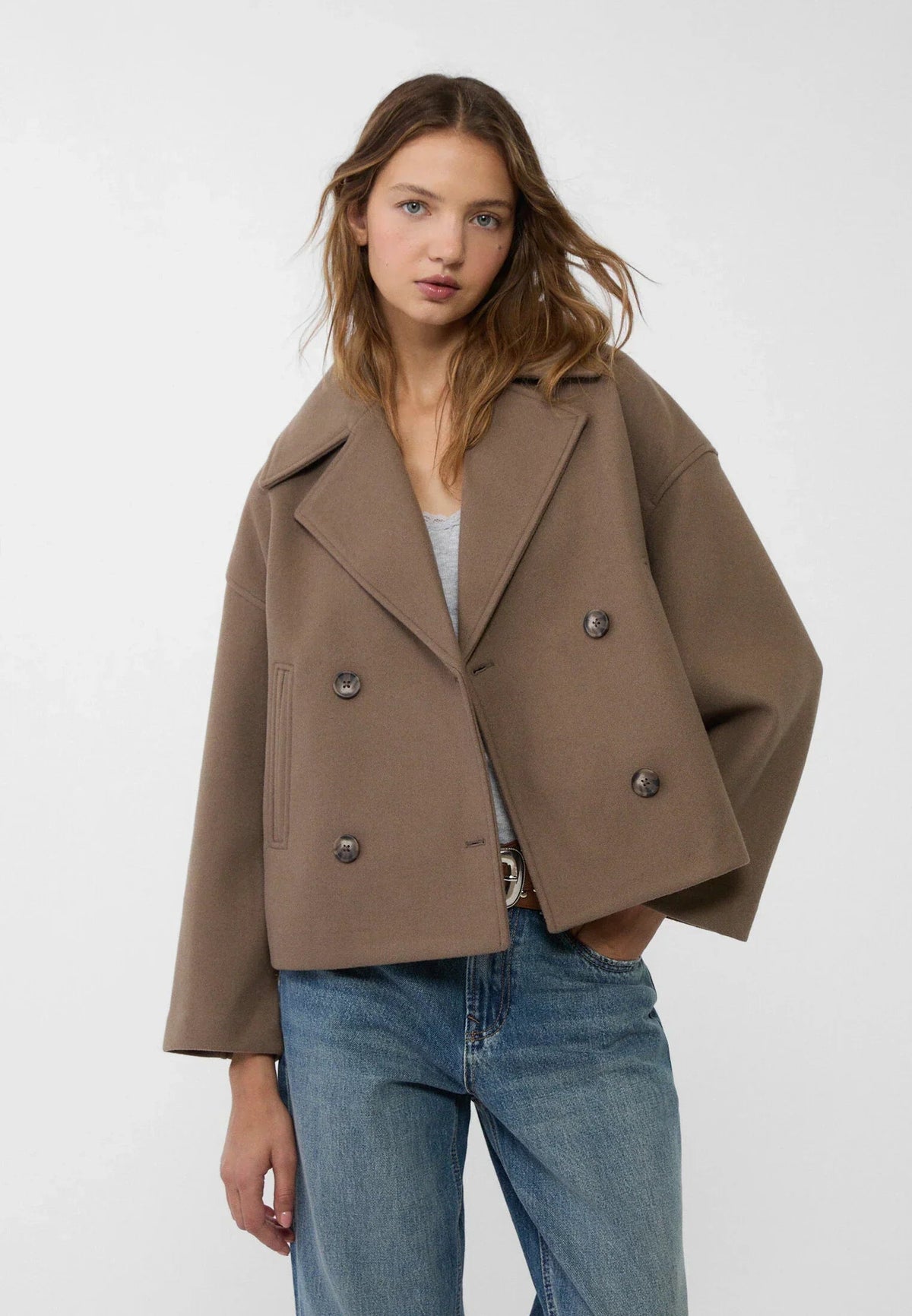 Jitske - Chic Short Peacoat with Double Button Closure