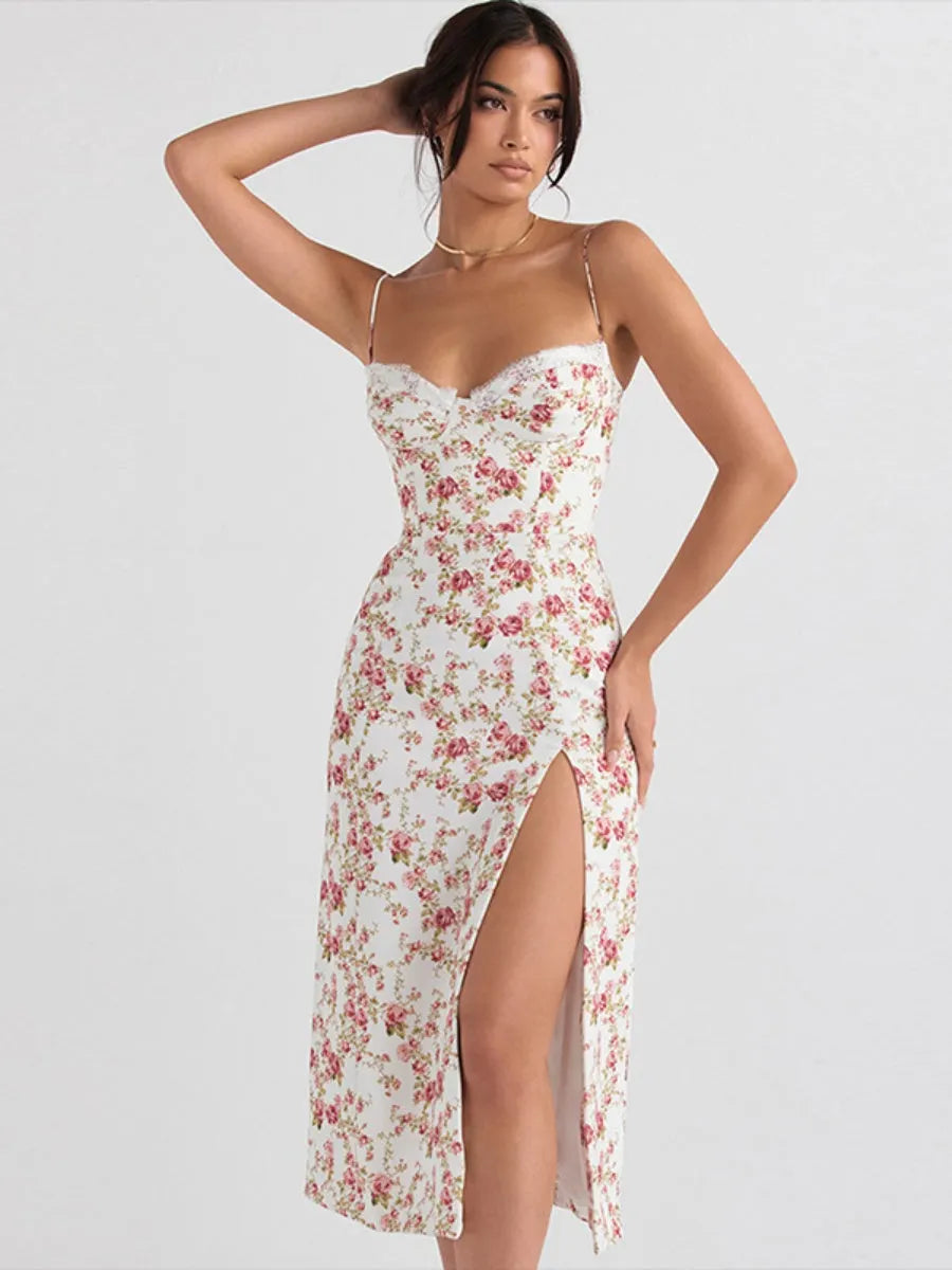 Floral Camisoles Lace Stitching Sexy Vacation And Leisure Maxi Dresses
