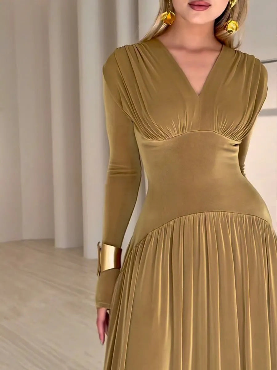 Velvet Slim Fit Solid Color Elegant Long Dress