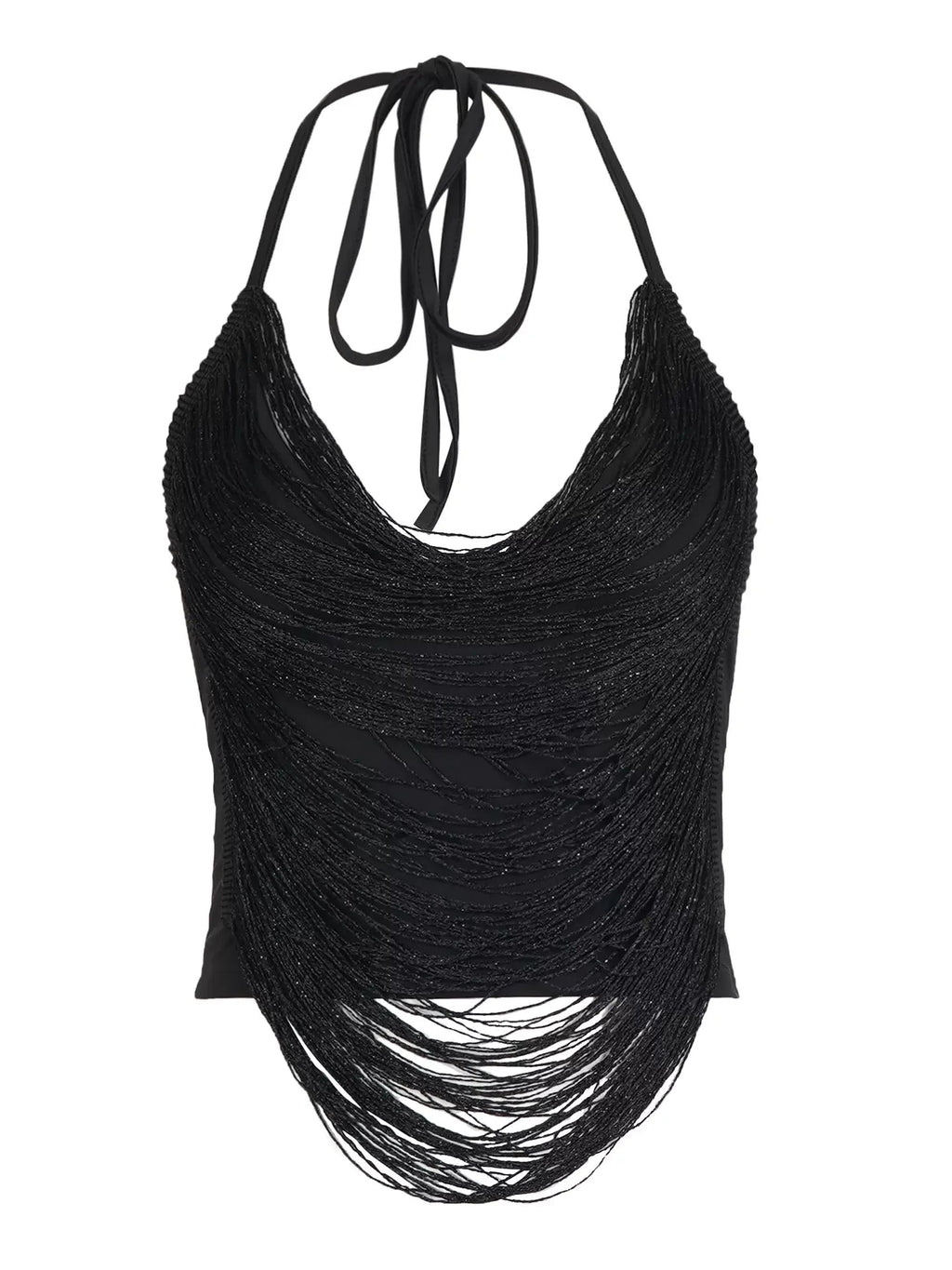 Elisia Asymmetric Fringe Halter Top
