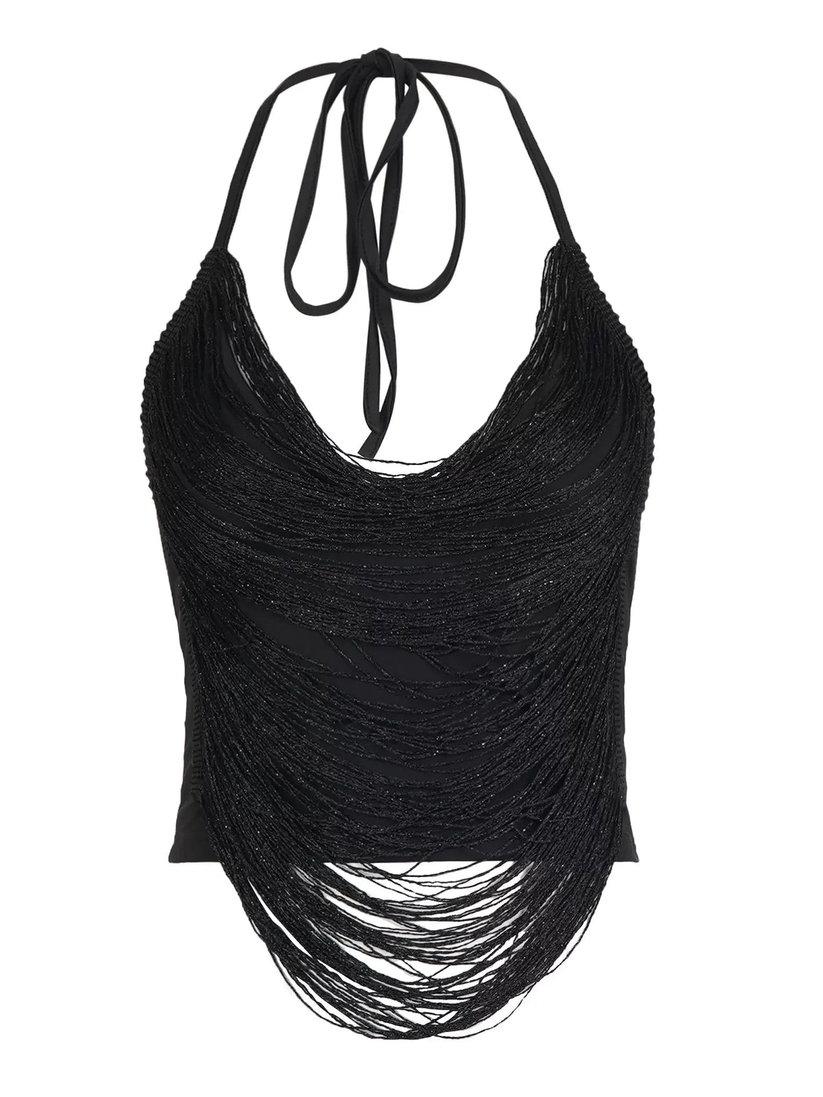 Elisia Asymmetric Fringe Halter Top