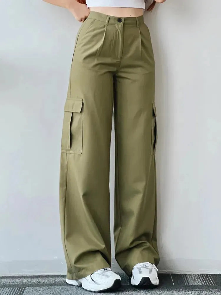 High Waist Cargo Pants for Women with Wide Legs