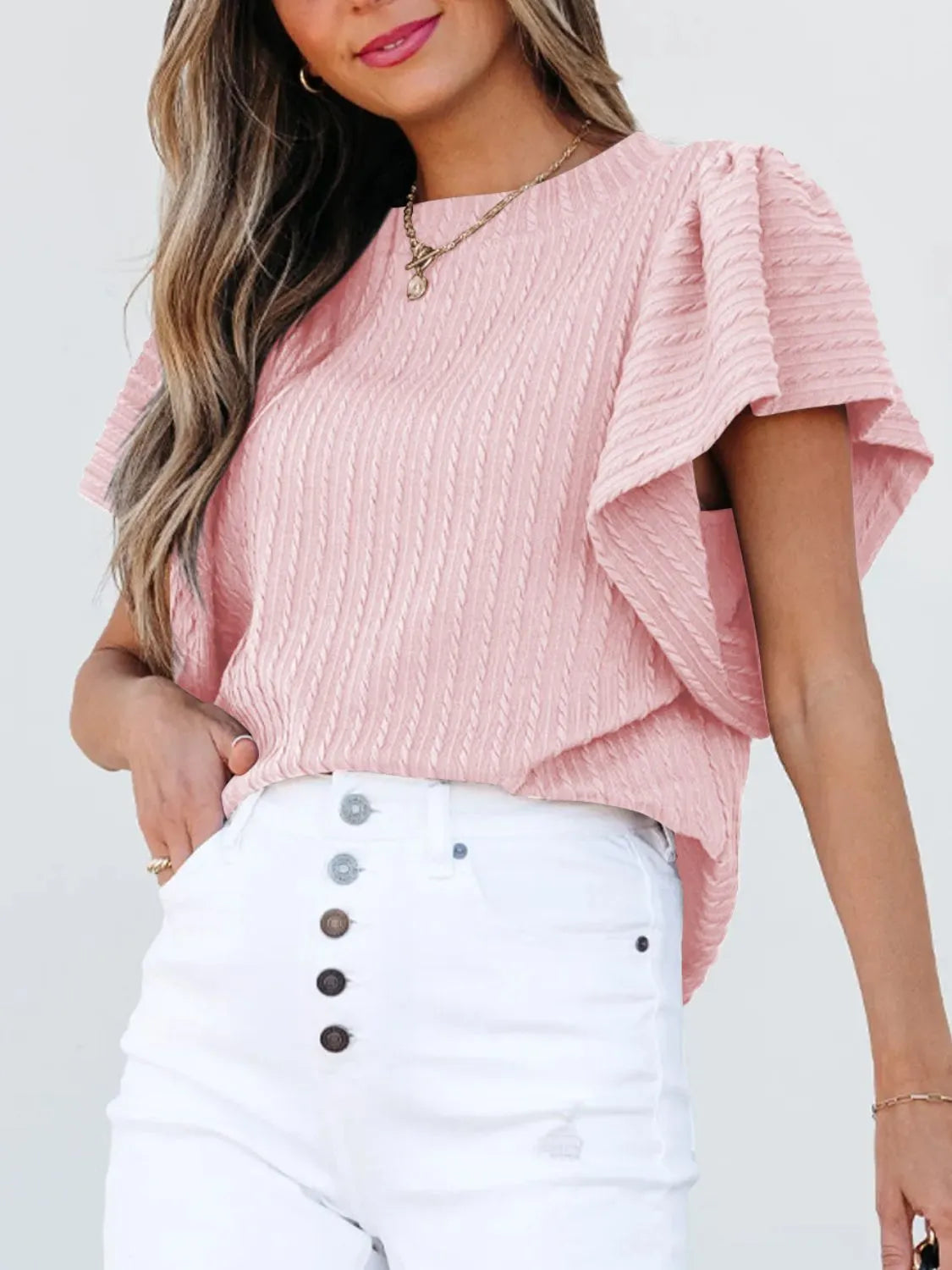 Blouse Top Casual Chic Boho Ruffle Sleeve Knit Elegant