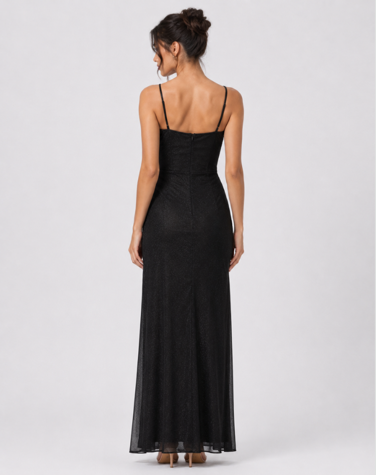 Gala Maxi Dress with Glitter and High Slit for Women