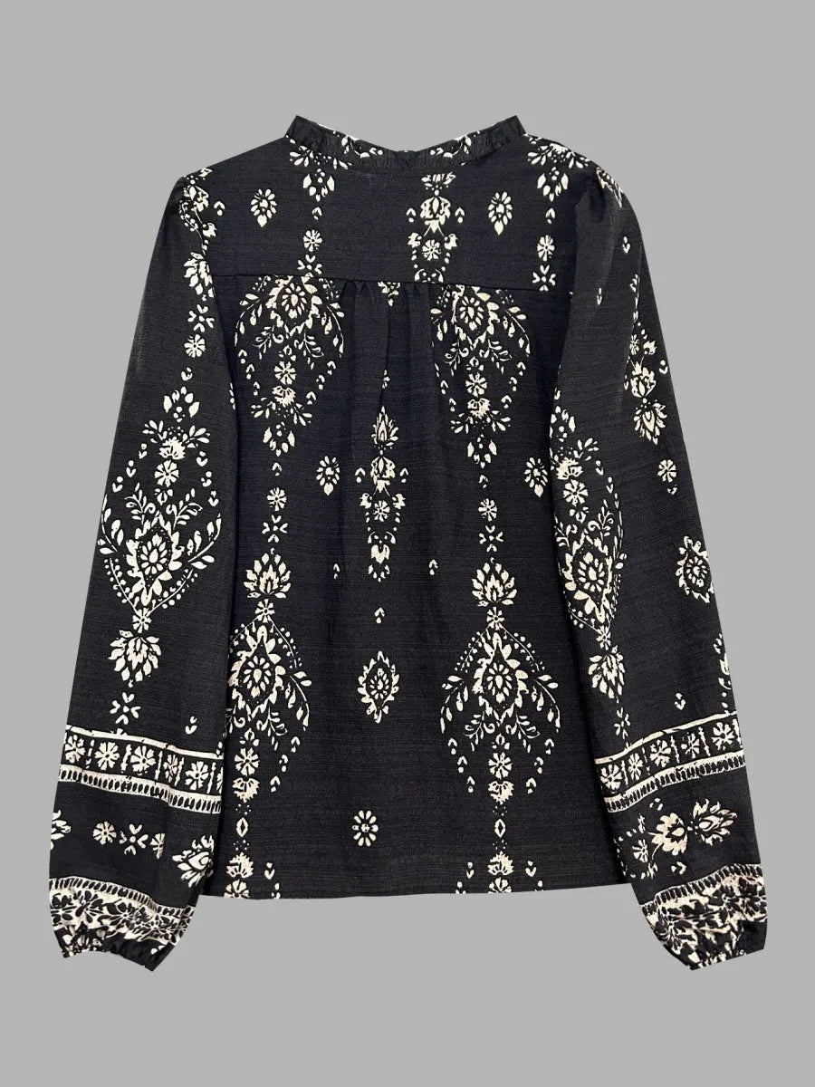 Geometric Print V-neck Long-sleeved Shirt