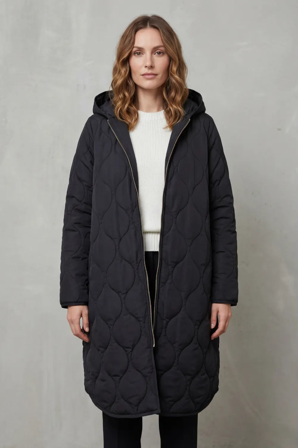 Harper Hooded Wave Quilted Longline Puffer Coat