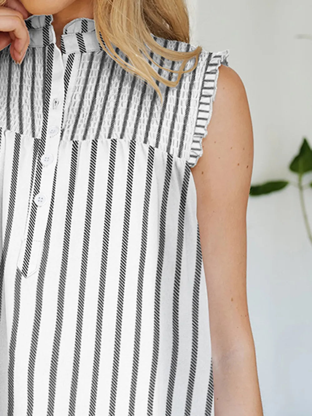 Blouse Top Casual Chic Striped Mock Neck Flowy Elegant