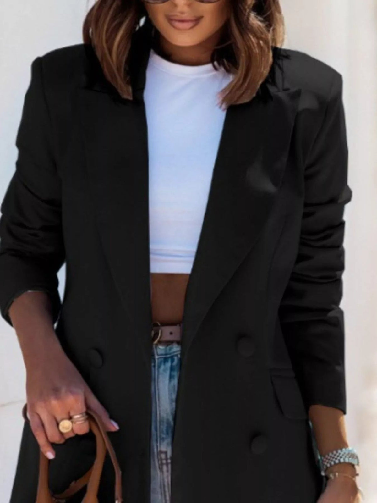 Blazer Double-Breasted Peak Lapel Office Wear Casual