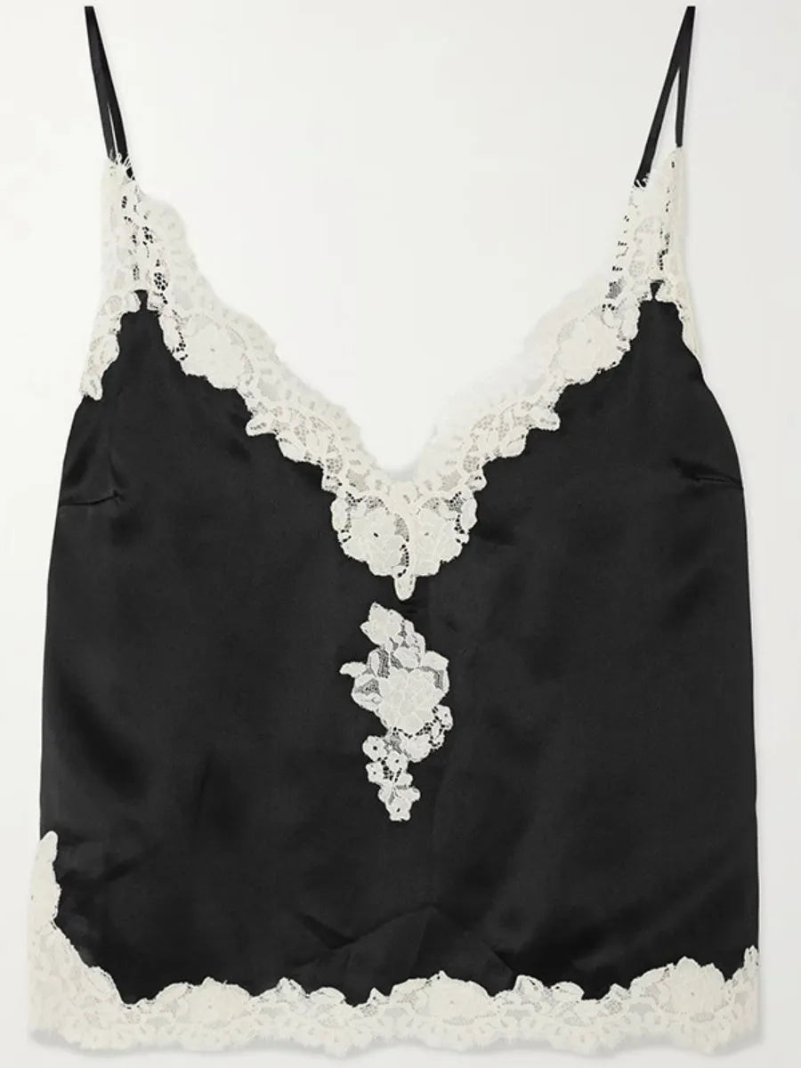 Lace Stitching Satin Camisoles Skirt 2-piece Sets