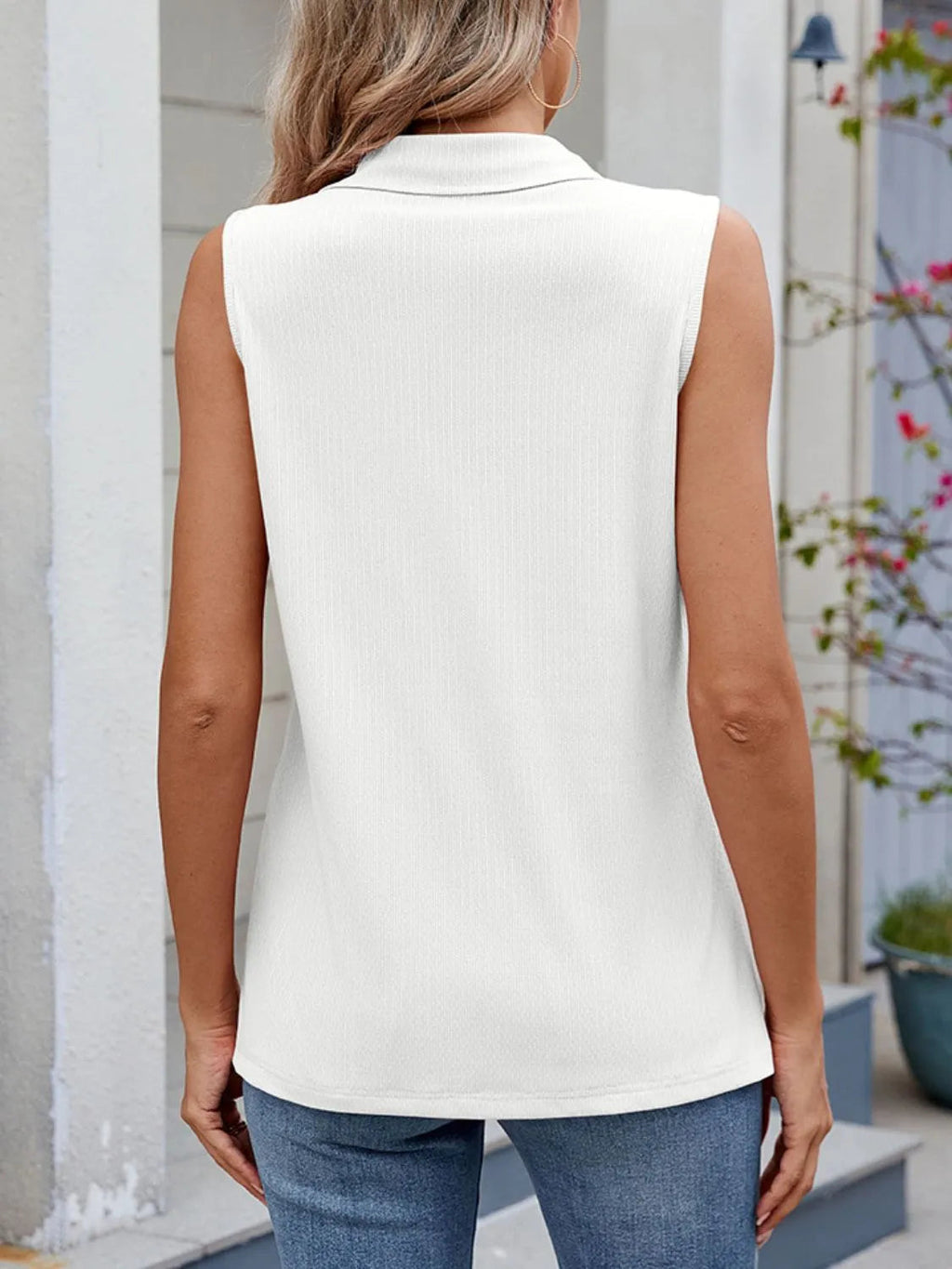 Tank Top Collared Quarter Zip Stretchy Everyday Casual