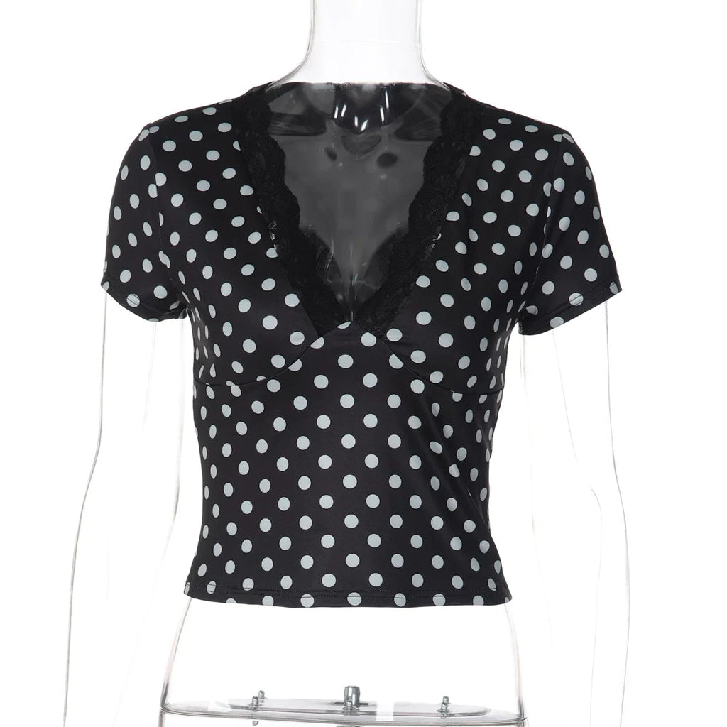 Kirra Polka Dot Lace Trim Top