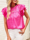 Blouse Top Leopard Print Ruffled Cap Sleeve Versatile