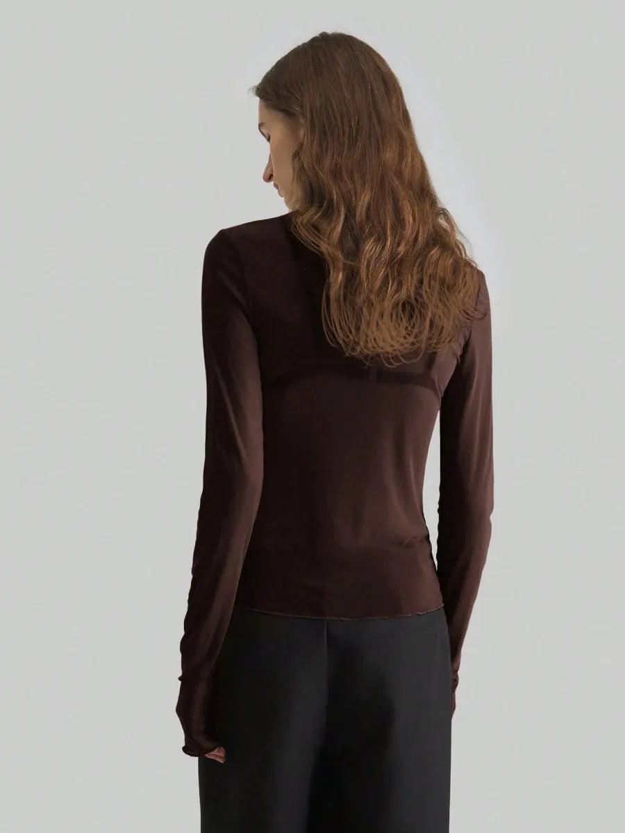 Headband Perspective Turtleneck Slim Fit Party And Nightclub Outfits With Mesh/see-through Tops