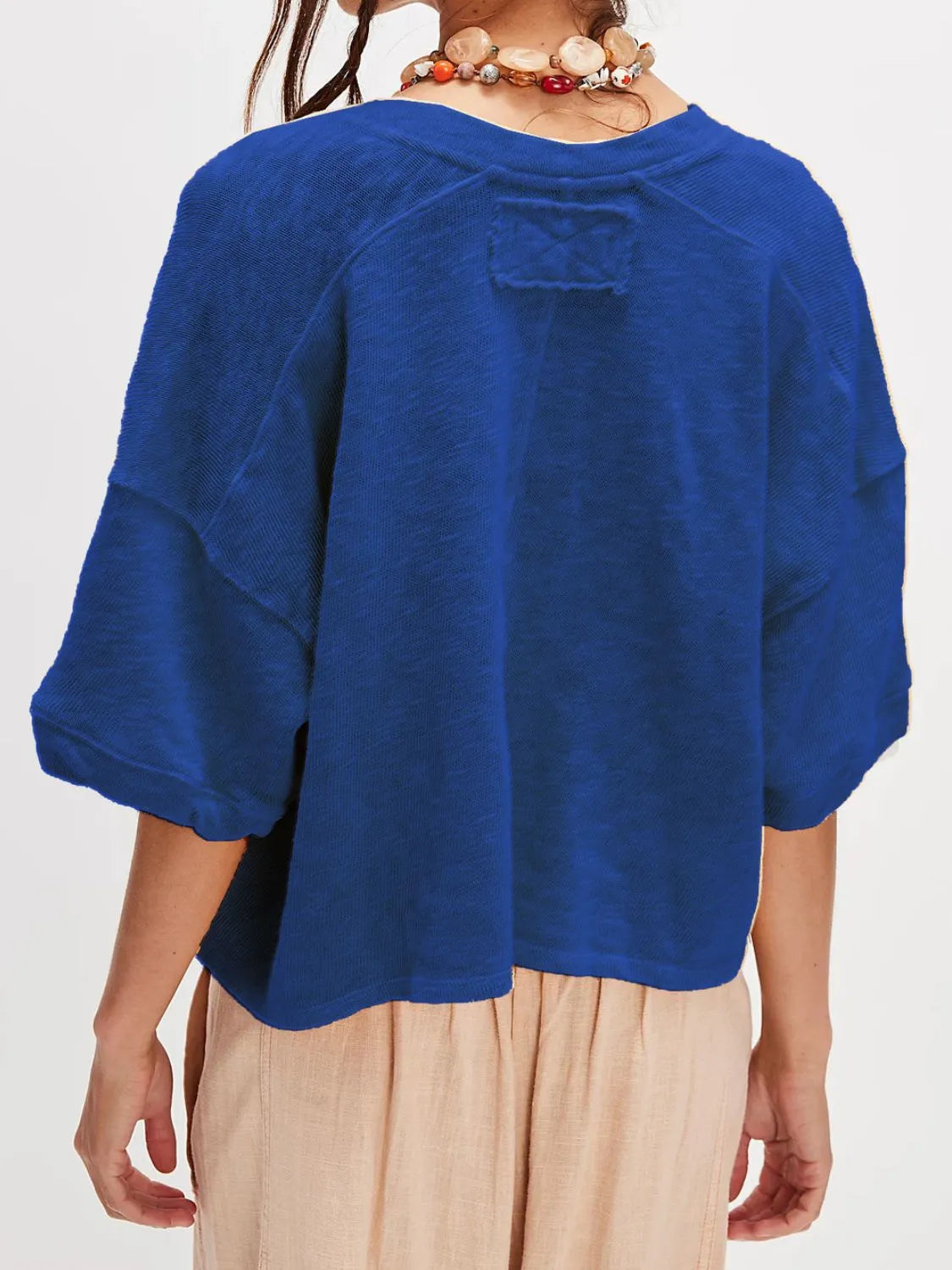 Shirt Basic Oversized Half Sleeve Button Front Boho