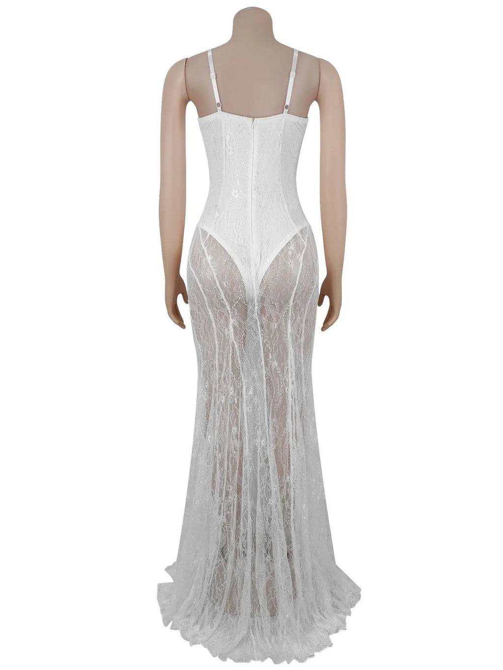 Lace Patchwork Evening Gown See-through Backless Camisoles Maxi Dresses