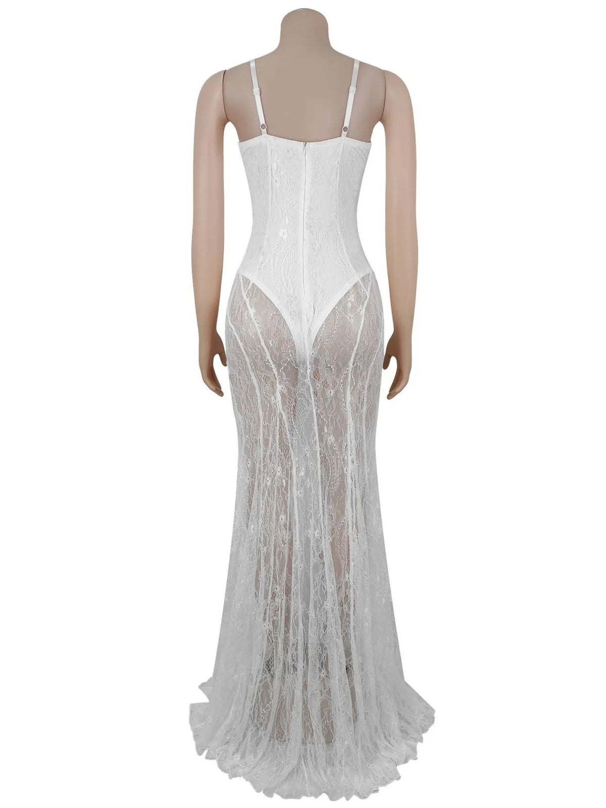 Lace Patchwork Evening Gown See-through Backless Camisoles Maxi Dresses