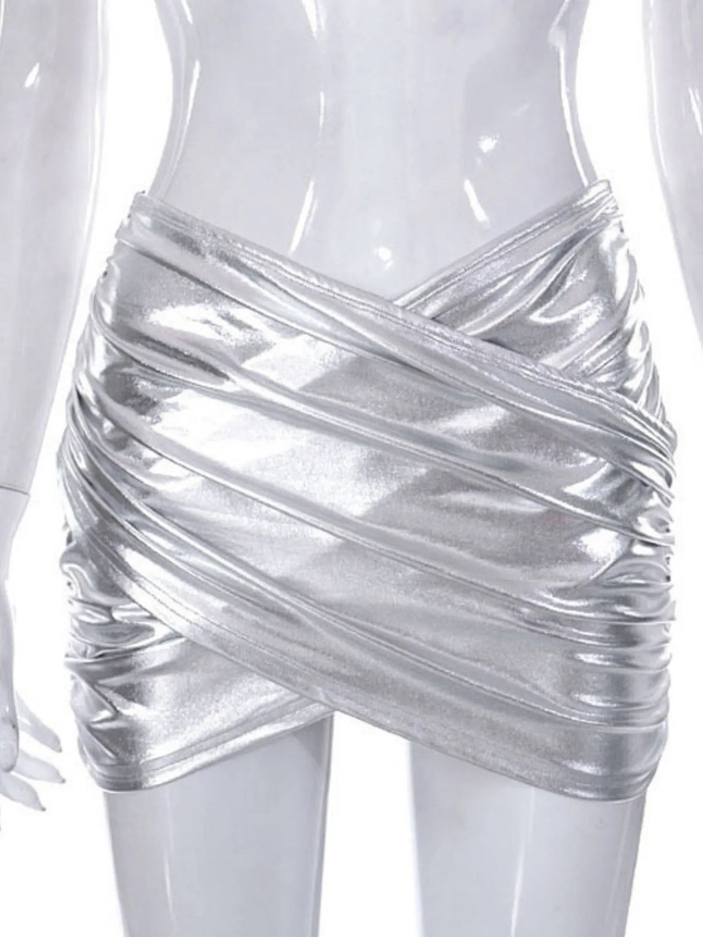 PVC Glossy Patent Leather Cross Pleats Sexy Short Skirt