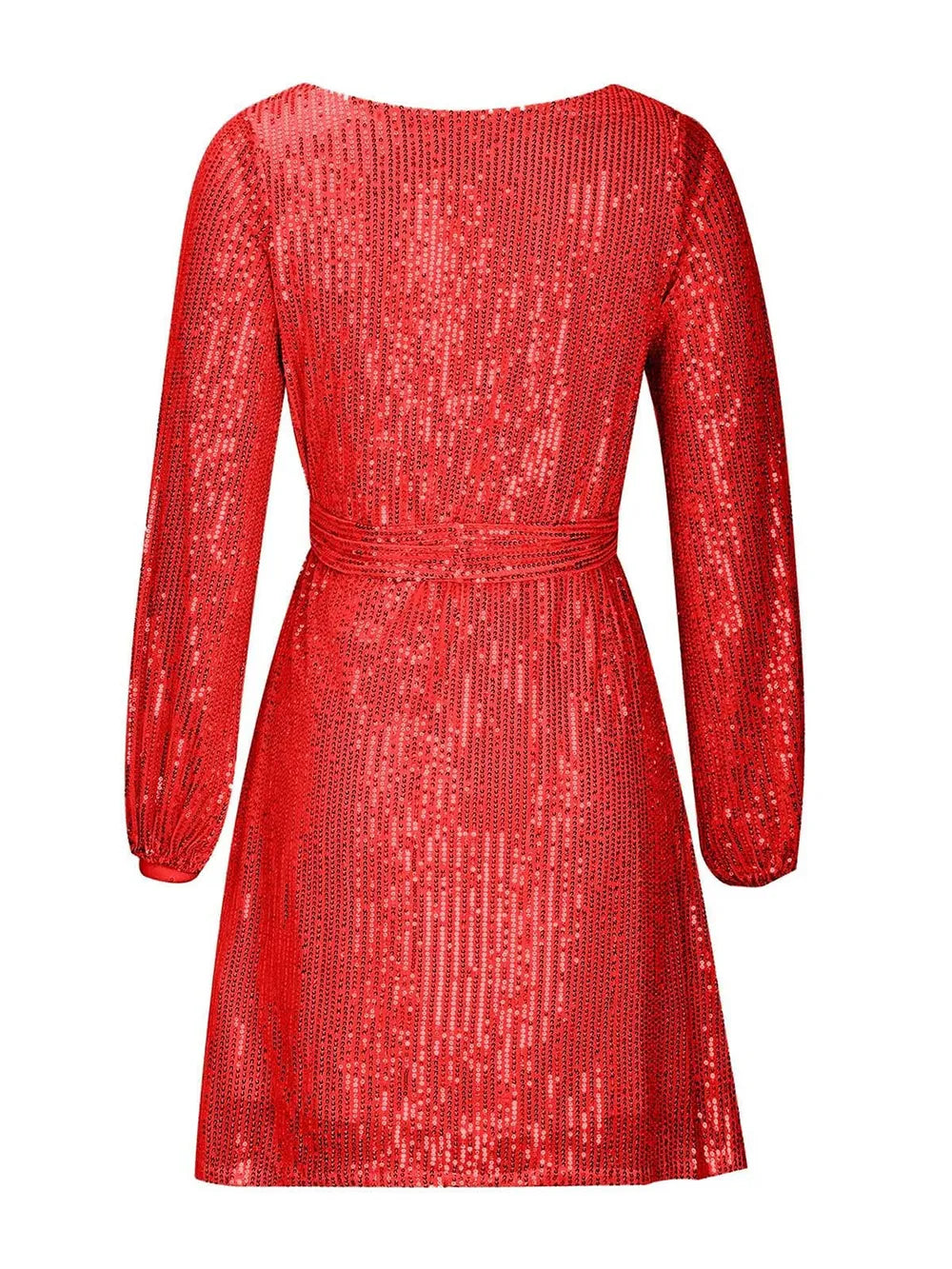 Shift Mini Dress Sequin Tie Waist Elegant Party Cocktail