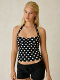 Polka Dots Zebra Stripes Halter Neck And Backless Tank Tops