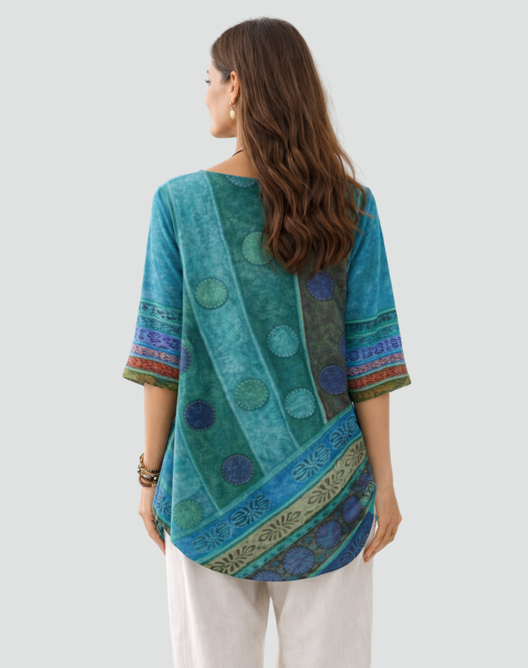 Boho Blouse with Print and Three-Quarter Sleeves
