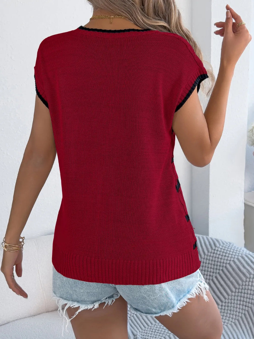 Top Cable Knit Striped Sweater Vest Casual Versatile