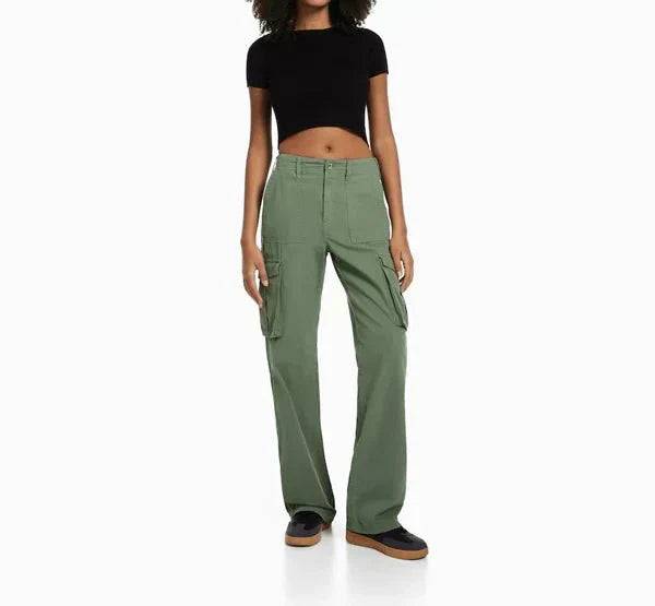 Wide-Leg Cargo Pants for Women with Pockets