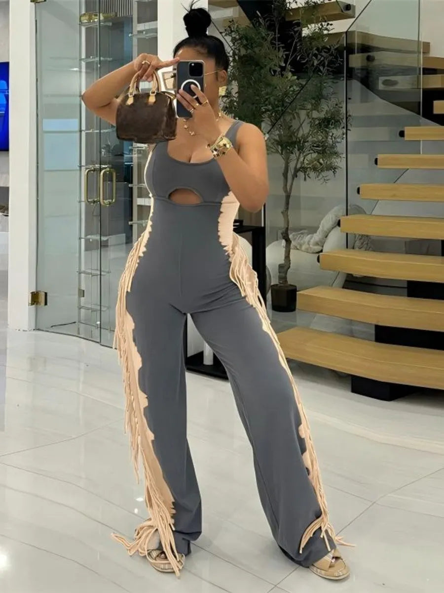 Color-blocked Tassel Sleeveless Bodysuits