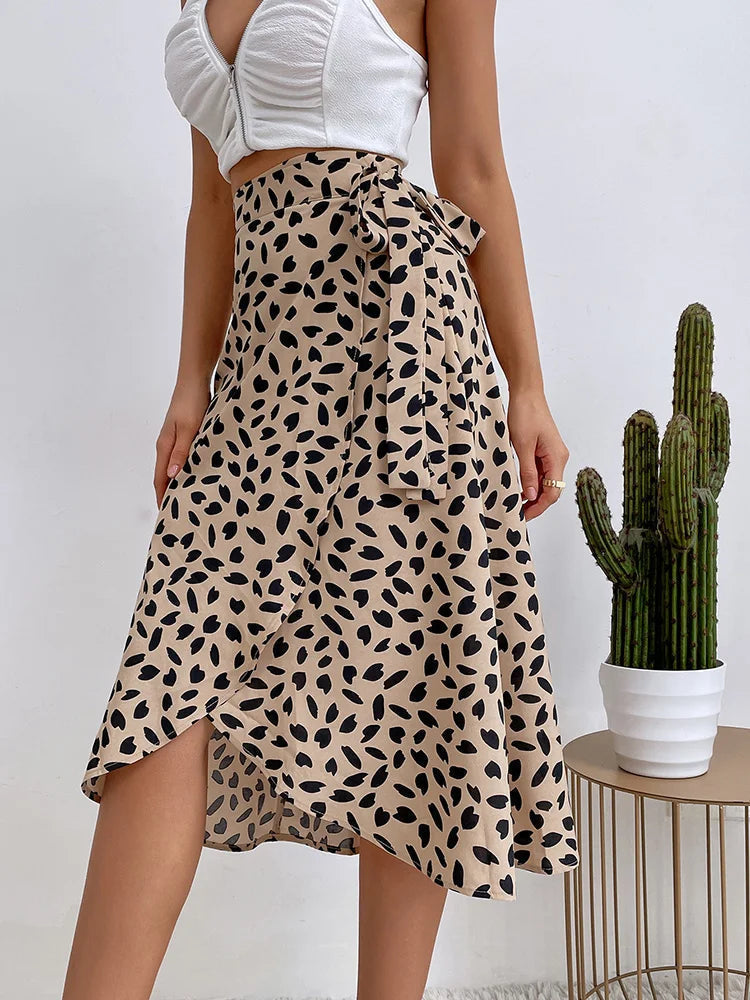 Women's Playful Wrap Skirt with Print and Asymmetrical Hem