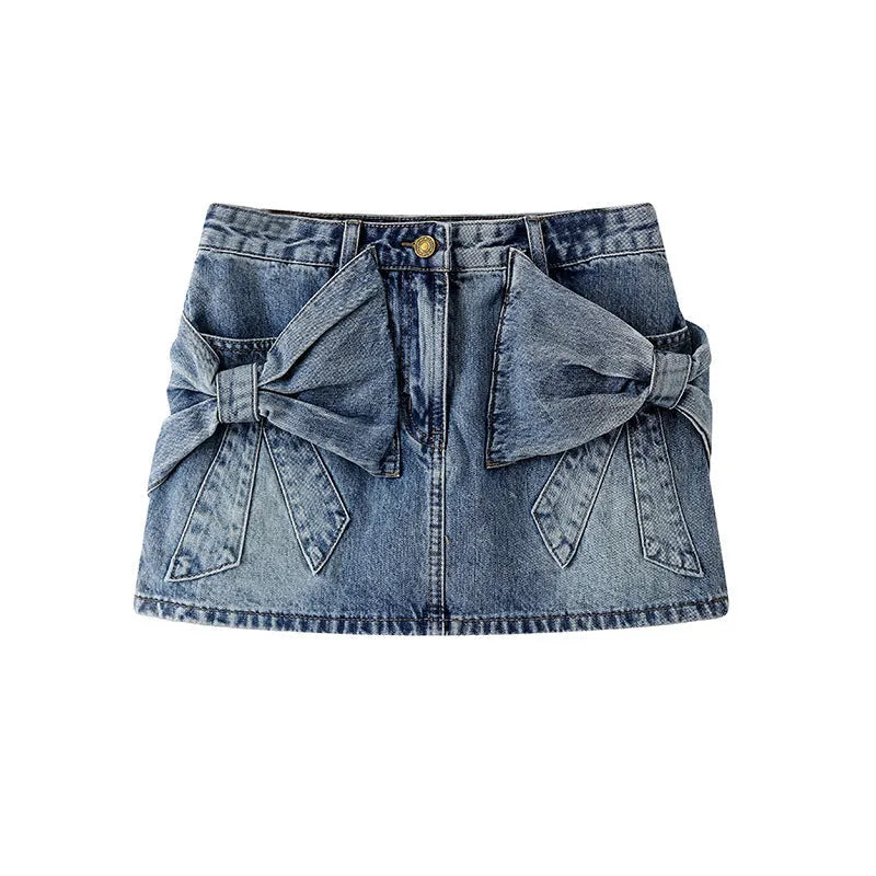 Kendyl Bow Denim Mini Skirt