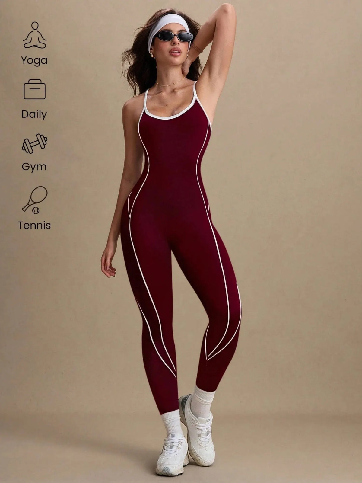 Cross Shoulder Straps Color-blocked Fitness Exercise Bodysuits