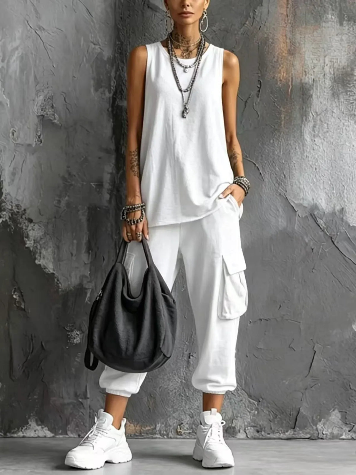 Dark Gray Vest And Jogger Cargo Pants Casual Suit