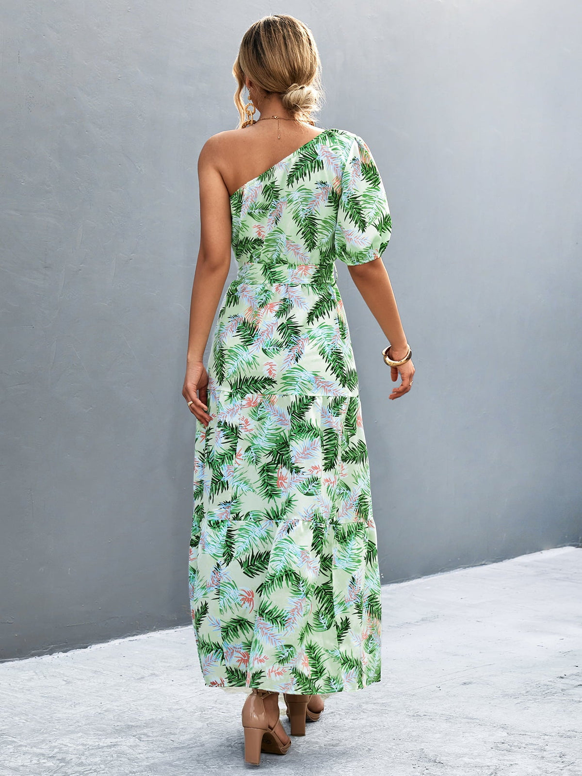 Maxi Dress Boho Off-Shoulder Tropical Printed Tie Waisted