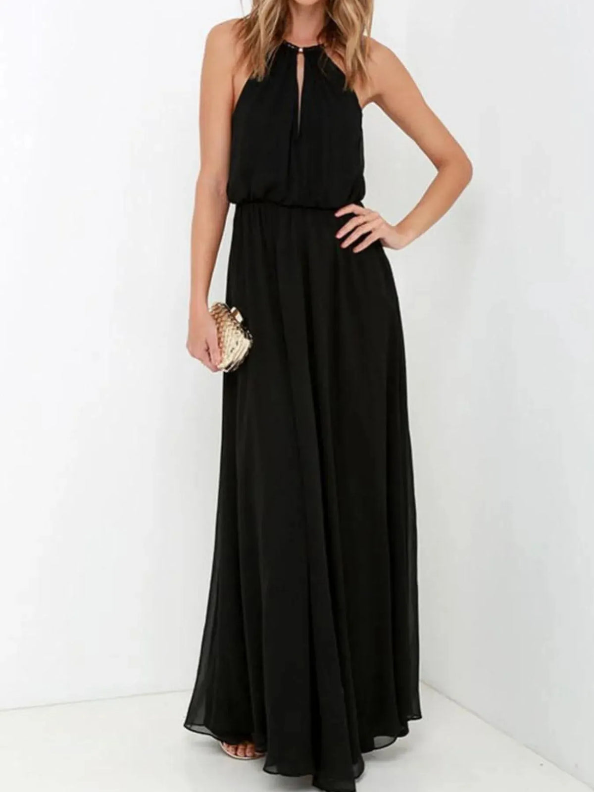 Maxi Dress Pleated Sleeveless Halter Neck Casual Summer Chic