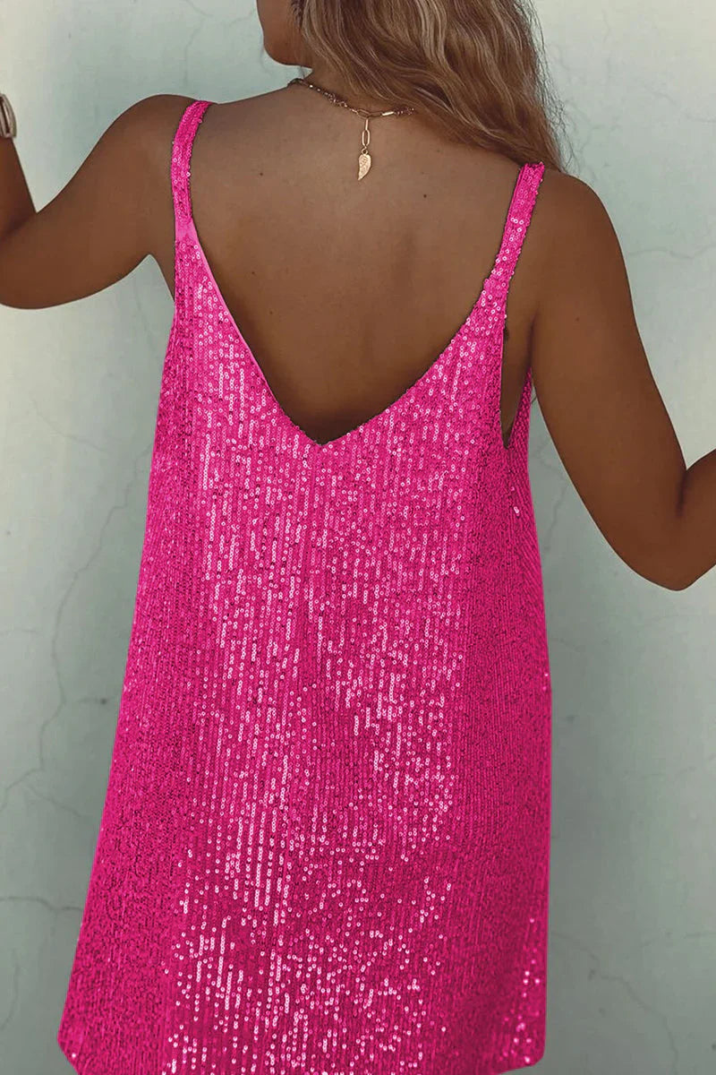 Women's Glamorous Sequin Mini Dress with Spaghetti Straps