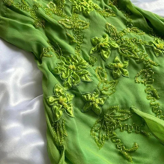 Green flowers exquisite beaded short/mid-length chiffon ruffle homecoming dress birthday party dress
