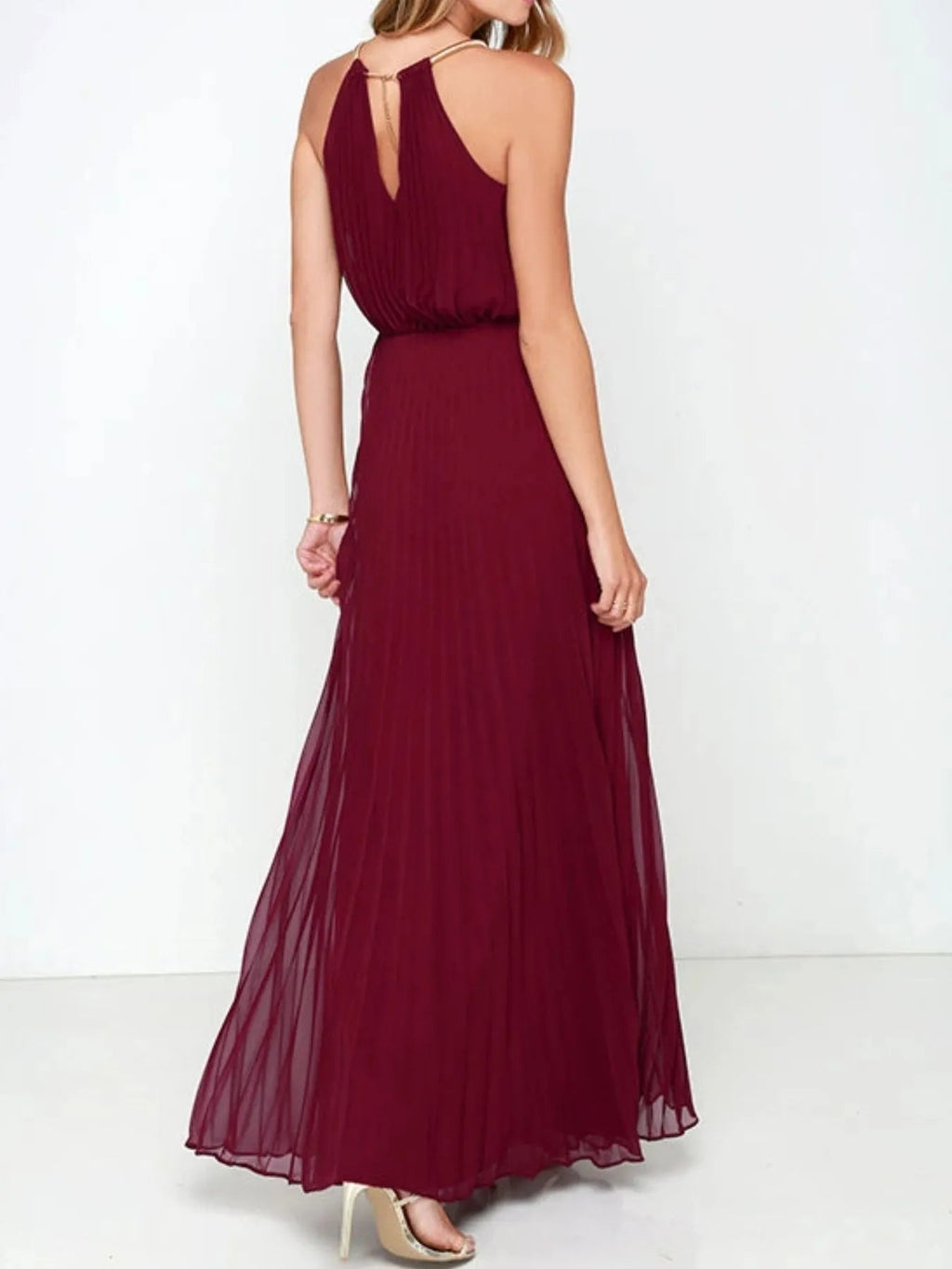 Maxi Dress Pleated Sleeveless Halter Neck Casual Summer Chic