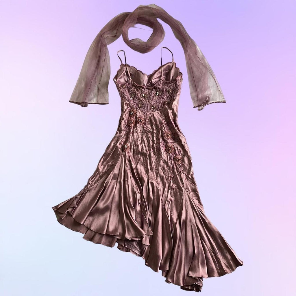 Pink Purple Retro Fashion Beautiful Dreamy Exquisite Floral Beaded Spaetti Straps Short Mid-Length satin Prom Dress Evening Party Dress Prom Dress Homecoming Dress