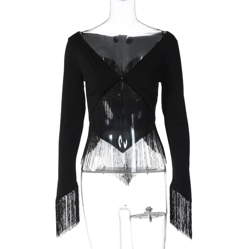 Gracelynne Fringe Long Sleeve Crop Top
