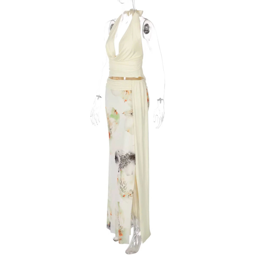 Floral Slit Maxi Skirt Set