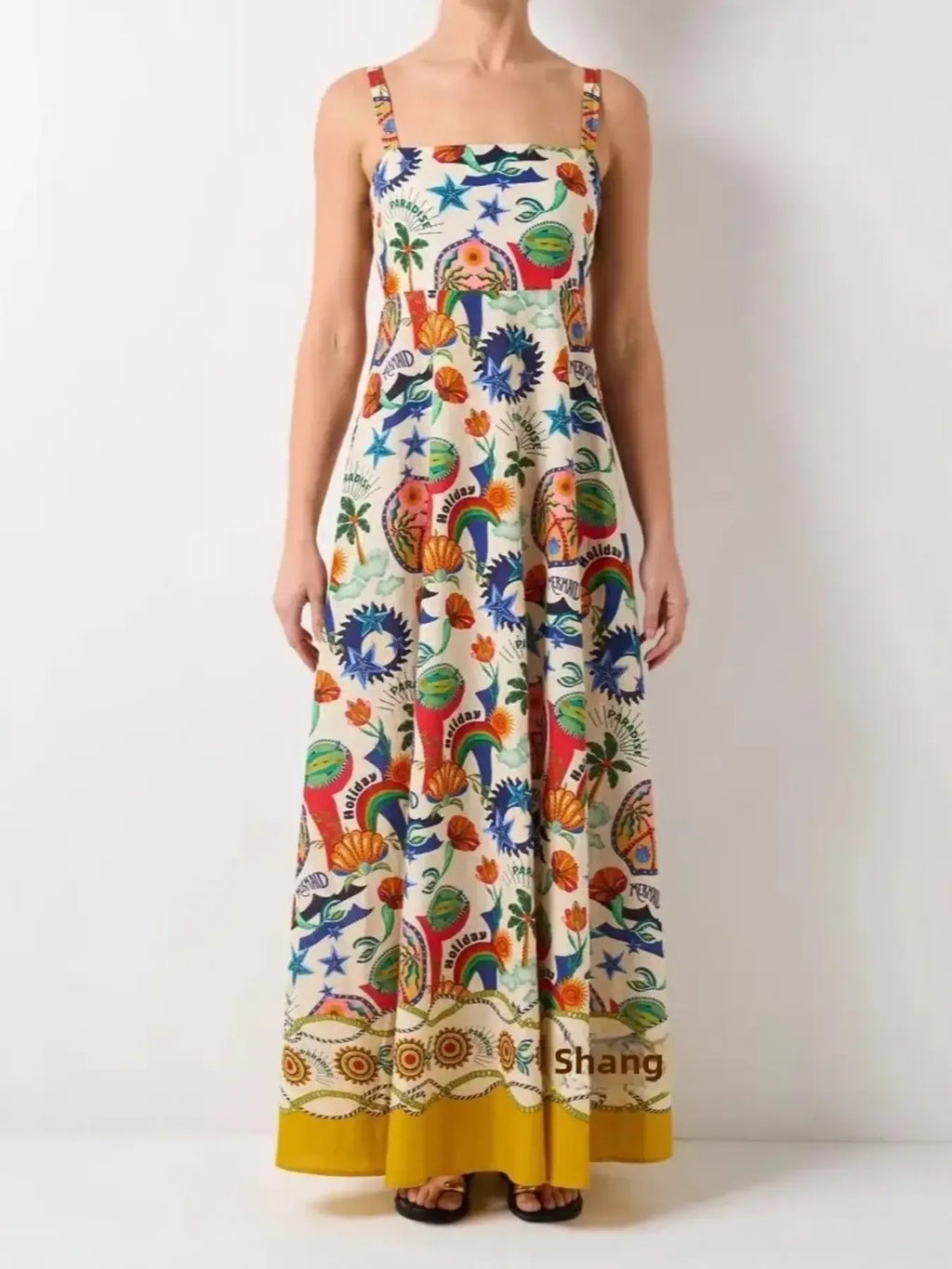 Maxi Dress Square Neck Cami Boho Printed Colorful Summer